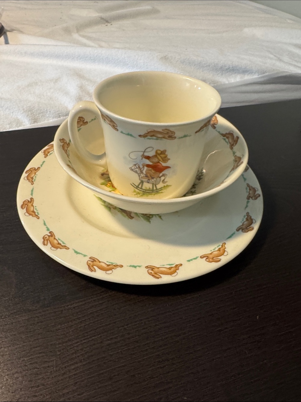 Vintage Children's Tea Set with Bunny and Fox Motif - Cream